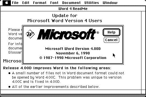 Microsoft Word 4.0 for Mac - About